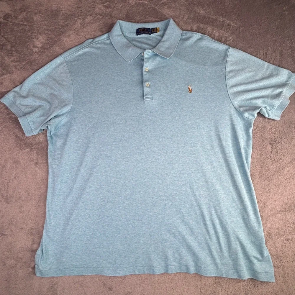 Polo Ralph Lauren Polo Shirt Men 2XB Light Blue Heathered Short Sleeve Big &Tall